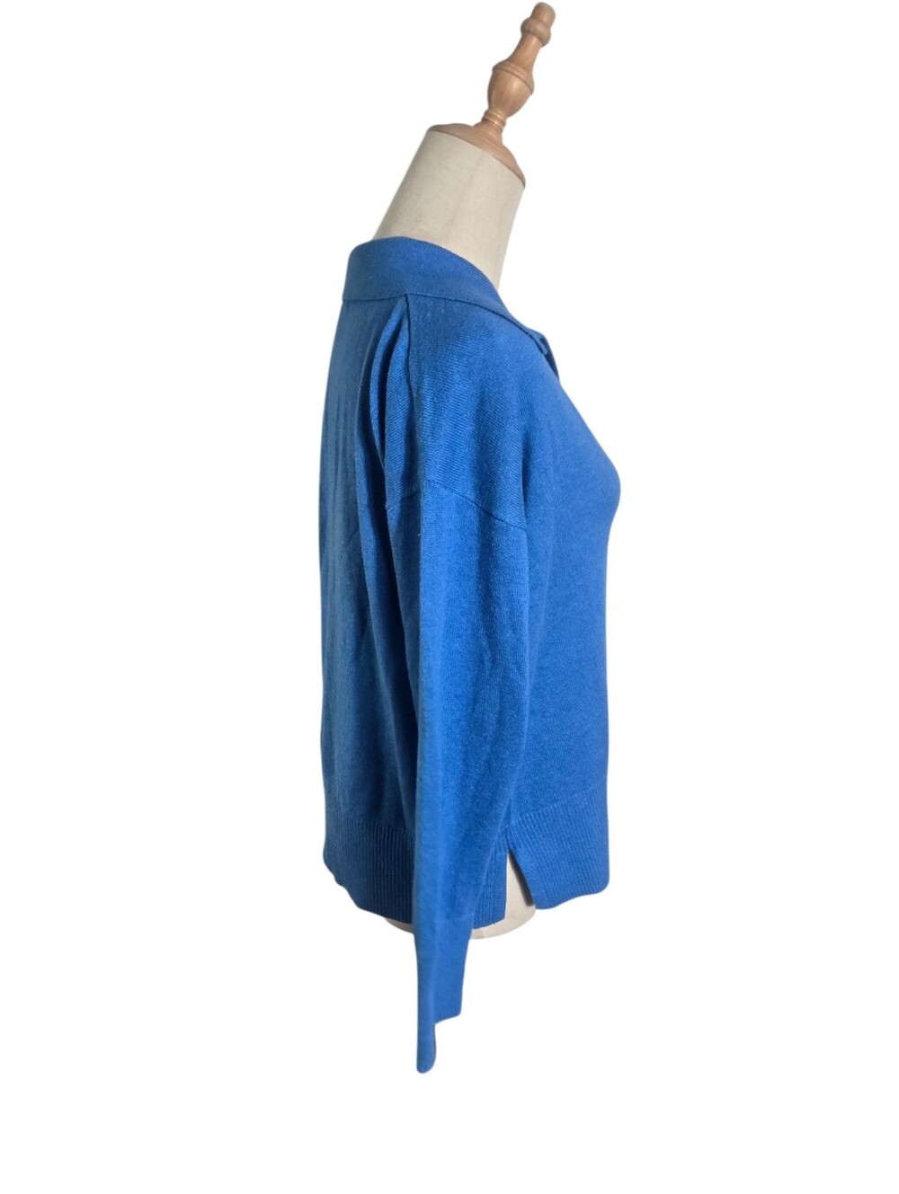 L.L. Bean Blue Cashmere Cotton Knit Sweater with Collar - Picture 3 of 7